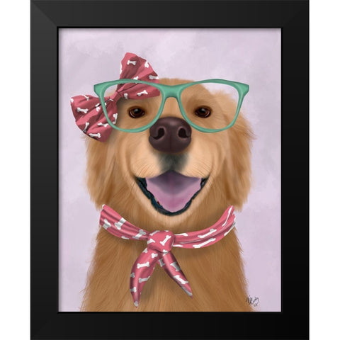 Golden Retriever, Glasses and Scarf Black Modern Wood Framed Art Print by Fab Funky