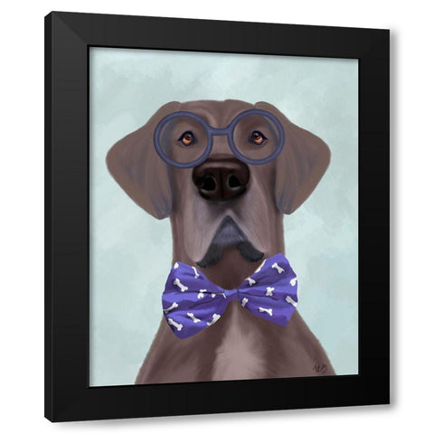 Great Dane with Glasses and Bow Tie Black Modern Wood Framed Art Print with Double Matting by Fab Funky
