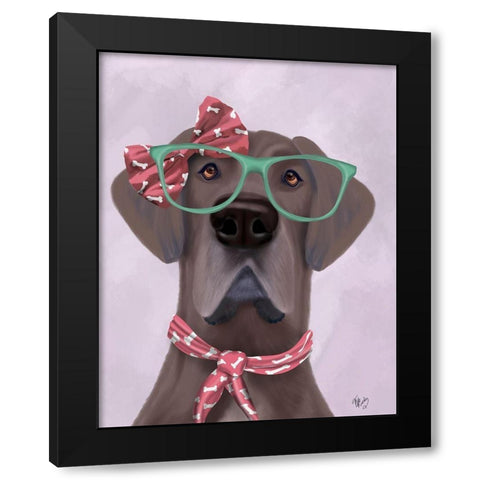 Great Dane with Glasses and Scarf Black Modern Wood Framed Art Print with Double Matting by Fab Funky