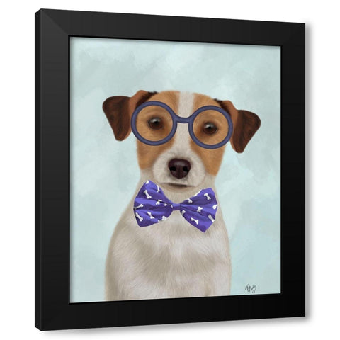 Jack Russell with Glasses and Bow Tie Black Modern Wood Framed Art Print with Double Matting by Fab Funky