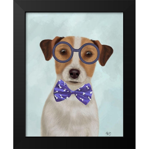 Jack Russell with Glasses and Bow Tie Black Modern Wood Framed Art Print by Fab Funky