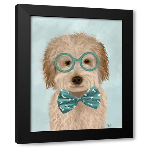 Labradoodle, Cream, with Glasses and Bow Tie Black Modern Wood Framed Art Print with Double Matting by Fab Funky