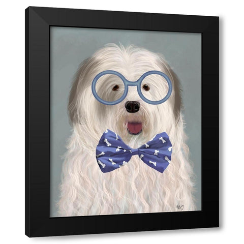 Old English Sheepdog with Glasses and Bow Tie Black Modern Wood Framed Art Print with Double Matting by Fab Funky