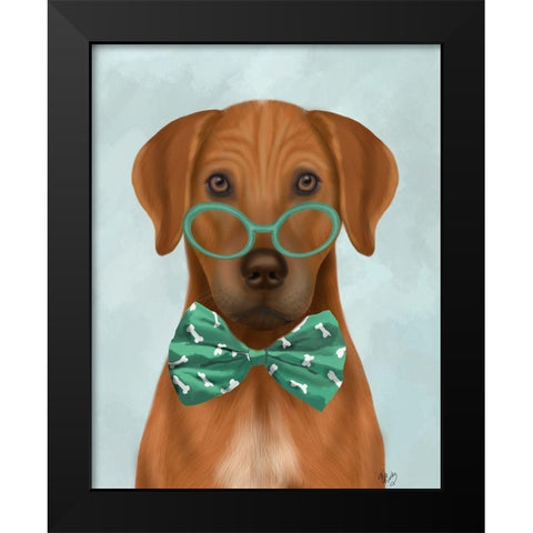 Rhodesian Ridgeback with Glasses and Bow Tie Black Modern Wood Framed Art Print by Fab Funky