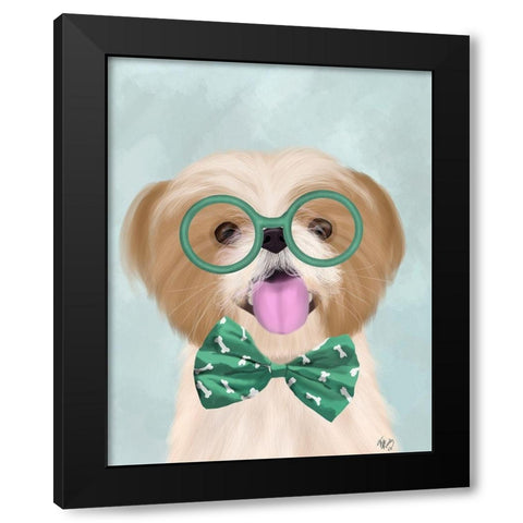 Shih Tsu with Glasses and Bow Tie Black Modern Wood Framed Art Print with Double Matting by Fab Funky