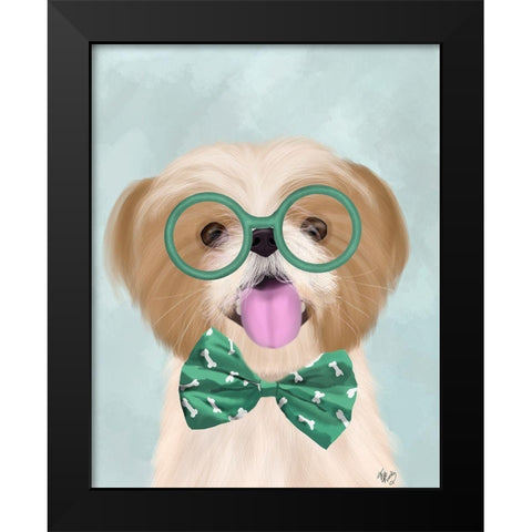 Shih Tsu with Glasses and Bow Tie Black Modern Wood Framed Art Print by Fab Funky