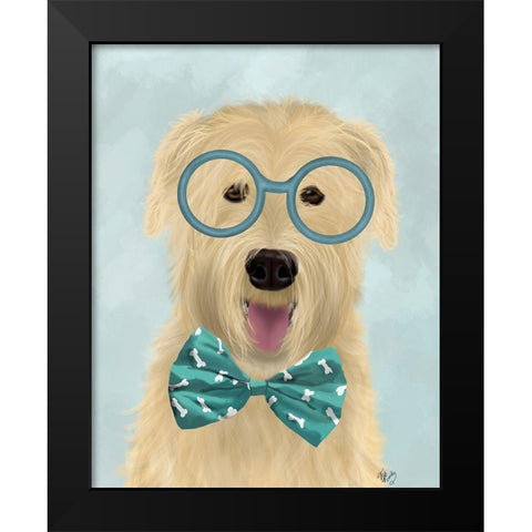 Wheaten Terrier with Glasses and Bow Tie Black Modern Wood Framed Art Print by Fab Funky