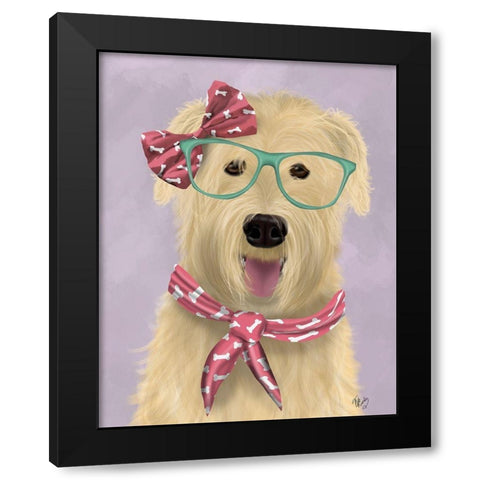 Wheaten Terrier with Glasses and Scarf Black Modern Wood Framed Art Print by Fab Funky