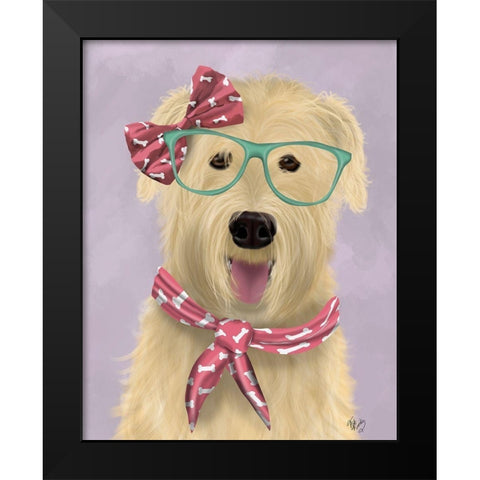 Wheaten Terrier with Glasses and Scarf Black Modern Wood Framed Art Print by Fab Funky