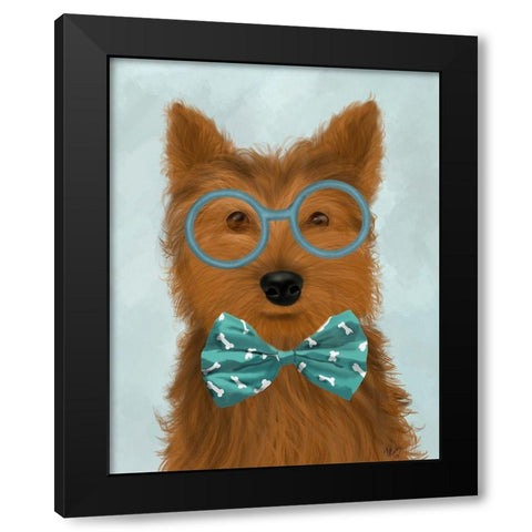 Yorkshire Terrier with Glasses and Bow Tie Black Modern Wood Framed Art Print with Double Matting by Fab Funky