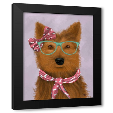 Yorkshire Terrier with Glasses and Scarf Black Modern Wood Framed Art Print with Double Matting by Fab Funky