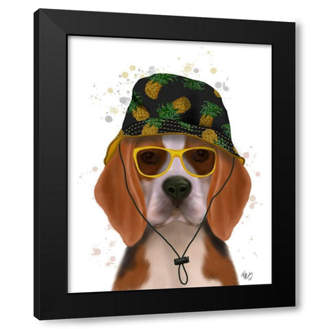 Beagle and Bucket Hat Black Modern Wood Framed Art Print by Fab Funky