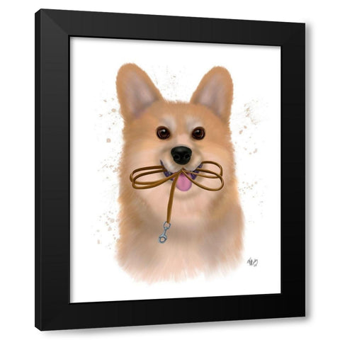 Corgi Walkies Black Modern Wood Framed Art Print by Fab Funky