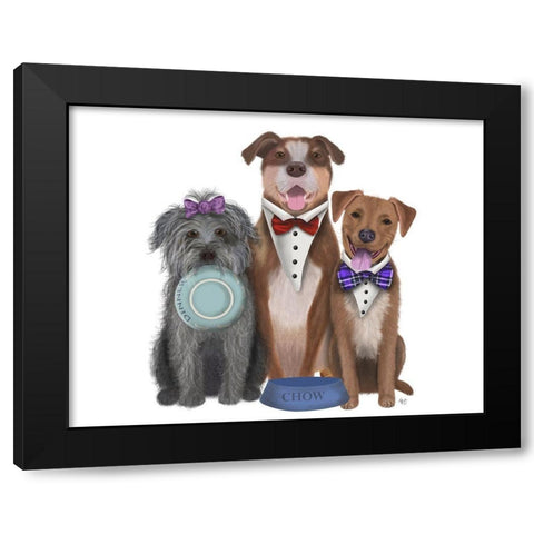 Dinner Dogs, Mutts Black Modern Wood Framed Art Print by Fab Funky