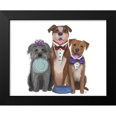 Dinner Dogs, Mutts Black Modern Wood Framed Art Print by Fab Funky