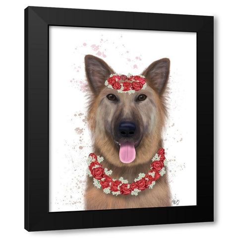 German Shepherd Edelweiss Black Modern Wood Framed Art Print with Double Matting by Fab Funky
