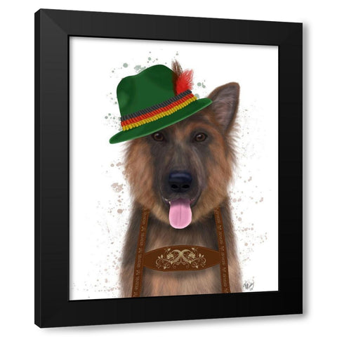 German Shepherd Lederhosen Black Modern Wood Framed Art Print with Double Matting by Fab Funky