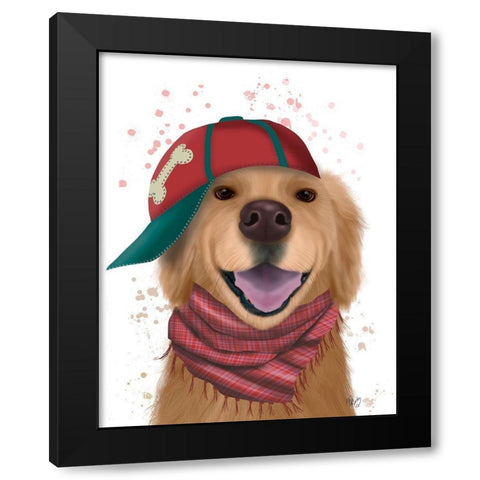 Golden Retriever and Baseball Cap Black Modern Wood Framed Art Print with Double Matting by Fab Funky