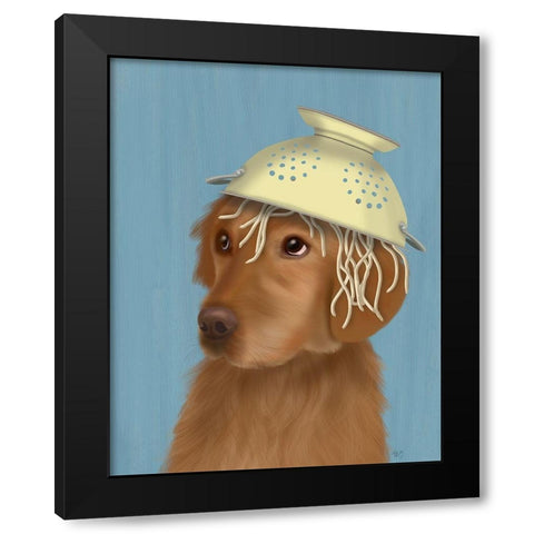 Golden Retriever and Spaghetti Black Modern Wood Framed Art Print with Double Matting by Fab Funky