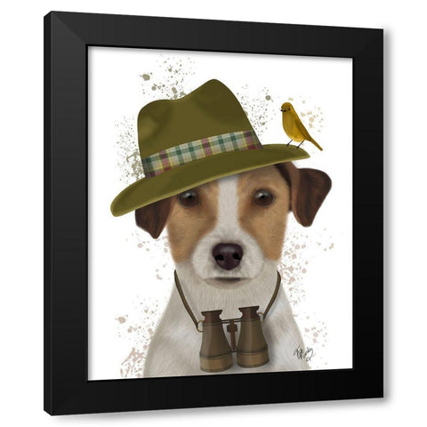 Jack Russell Bird Watcher Black Modern Wood Framed Art Print by Fab Funky