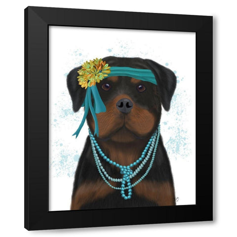 Rottweiler Flapper Black Modern Wood Framed Art Print with Double Matting by Fab Funky