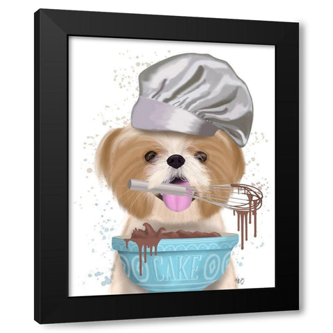 Shih Tzu Baker Black Modern Wood Framed Art Print by Fab Funky