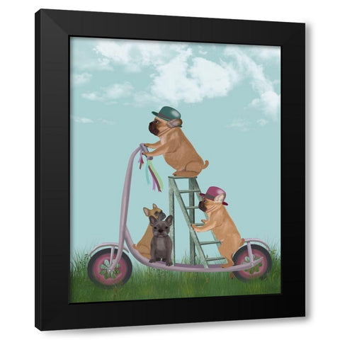 French Bulldog Scooter Black Modern Wood Framed Art Print by Fab Funky