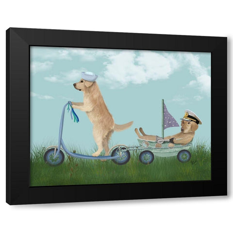 Golden Retriever Scooter Black Modern Wood Framed Art Print with Double Matting by Fab Funky