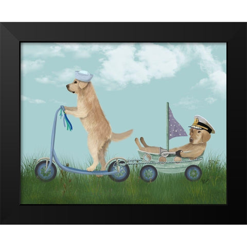 Golden Retriever Scooter Black Modern Wood Framed Art Print by Fab Funky