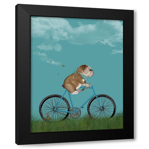 English Bulldog on Bicycle - Sky Black Modern Wood Framed Art Print with Double Matting by Fab Funky