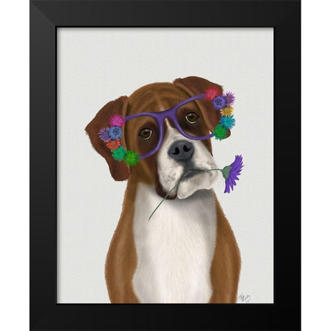 Boxer and Flower Glasses Black Modern Wood Framed Art Print by Fab Funky