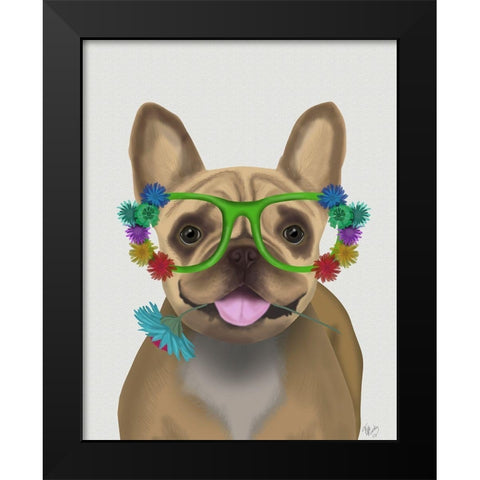 French Bulldog and Flower Glasses Black Modern Wood Framed Art Print by Fab Funky