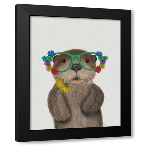 Otter and Flower Glasses Black Modern Wood Framed Art Print by Fab Funky