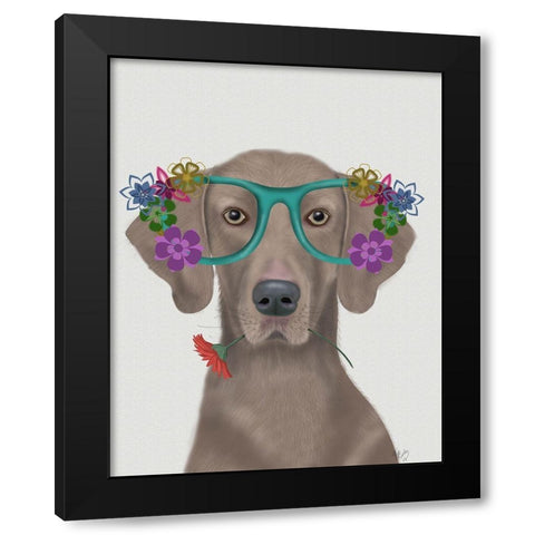 Weimaraner  and Flower Glasses Black Modern Wood Framed Art Print with Double Matting by Fab Funky