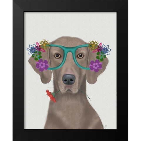 Weimaraner  and Flower Glasses Black Modern Wood Framed Art Print by Fab Funky