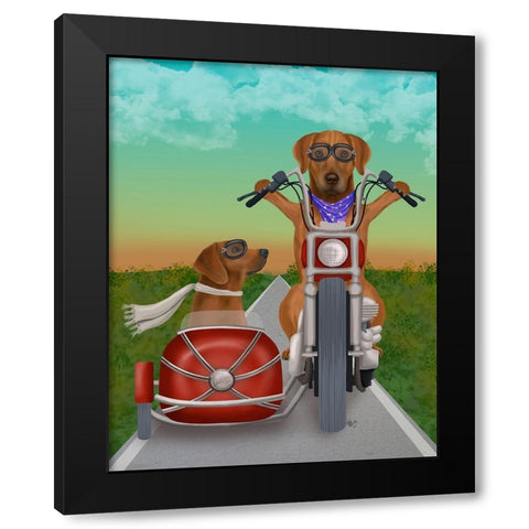 Rhodesian Ridgeback Chopper and Sidecar Black Modern Wood Framed Art Print by Fab Funky