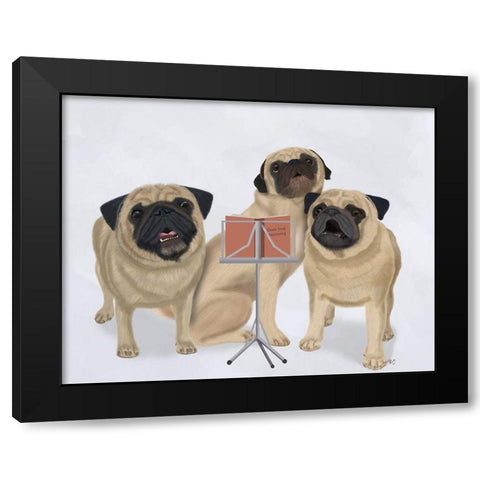 Pug Choir Black Modern Wood Framed Art Print by Fab Funky