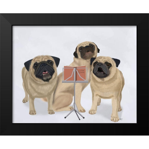 Pug Choir Black Modern Wood Framed Art Print by Fab Funky