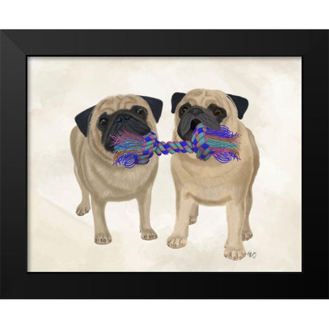 Pugs and Cloth Bone Black Modern Wood Framed Art Print by Fab Funky
