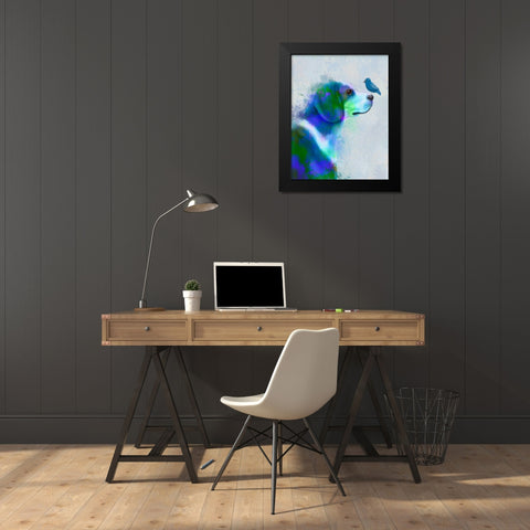Beagle Blue Splash Black Modern Wood Framed Art Print by Fab Funky