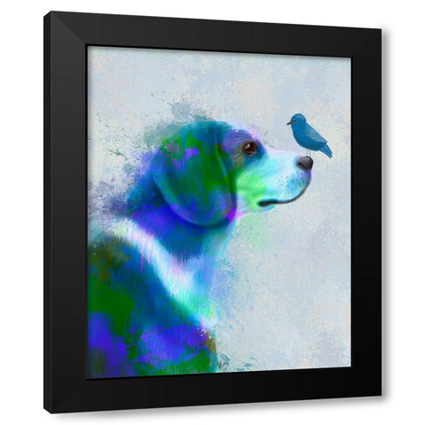 Beagle Blue Splash Black Modern Wood Framed Art Print by Fab Funky