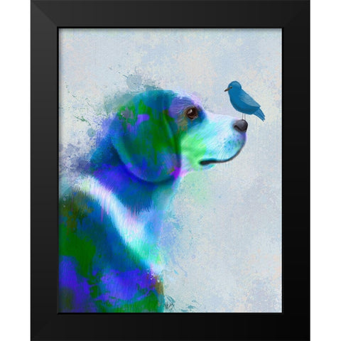 Beagle Blue Splash Black Modern Wood Framed Art Print by Fab Funky