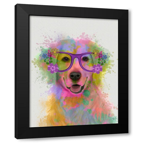 Golden Retriever Rainbow Splash Black Modern Wood Framed Art Print with Double Matting by Fab Funky