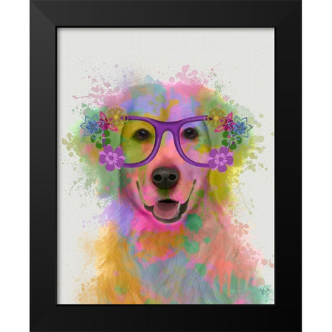 Golden Retriever Rainbow Splash Black Modern Wood Framed Art Print by Fab Funky