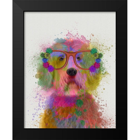 Labradoodle Rainbow Splash Black Modern Wood Framed Art Print by Fab Funky