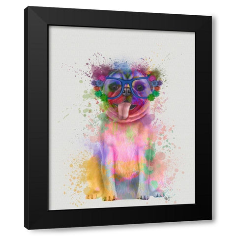 Pug Rainbow Splash Black Modern Wood Framed Art Print with Double Matting by Fab Funky