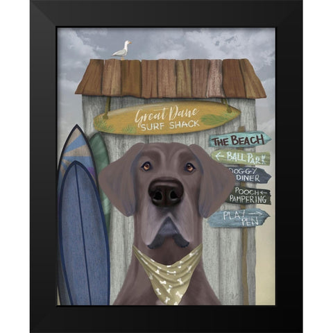 Great Dane Surf Shack Black Modern Wood Framed Art Print by Fab Funky
