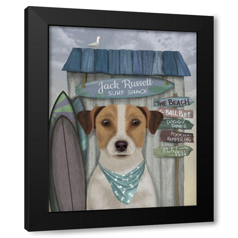 Jack Russell Surf Shack Black Modern Wood Framed Art Print with Double Matting by Fab Funky