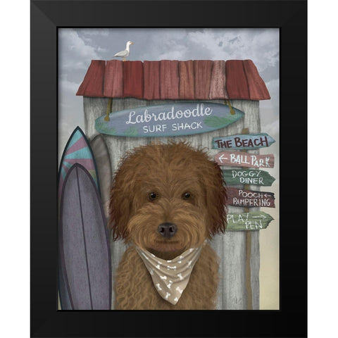 Labradoodle, Brown, Surf Shack Black Modern Wood Framed Art Print by Fab Funky
