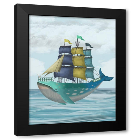 Whale Ship Black Modern Wood Framed Art Print with Double Matting by Fab Funky